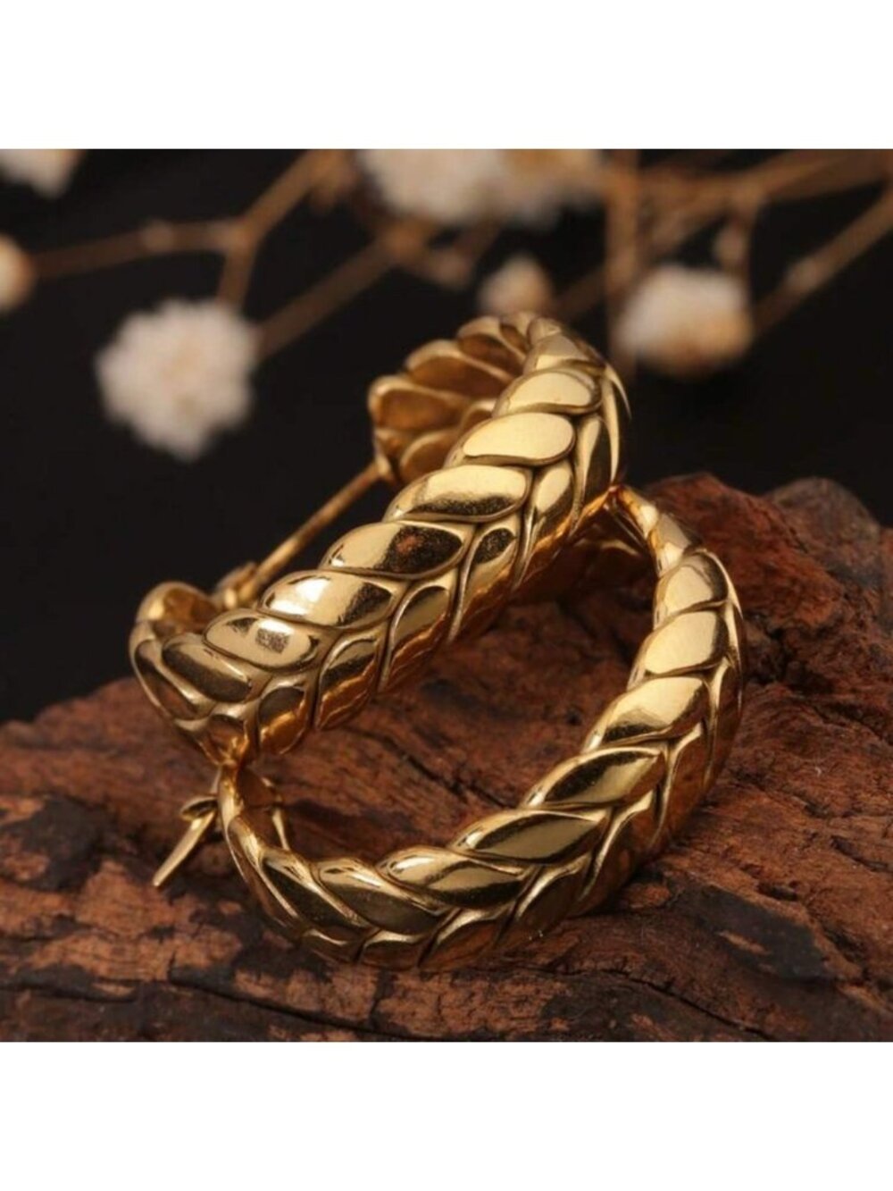 Gold Plated Stainless Steel Braided Hoop Earrings - Picture 3 of 3